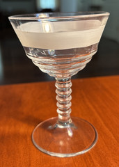 Four Vintage Red &White Frosted Striped Wine Cordials Glasses Stems MCM