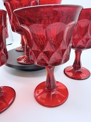 Vintage Noritake Perspective Ruby Red Glass Juice Wine Goblet 6.5” Tall Set of 8