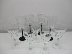 Luminarc France Black Stem Wine Glasses (4) And (5) Clear Crystal France 9pc