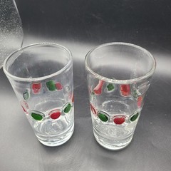 Vintage MCM Set(2) CARLO MORETTI tall Tumbler Glasses 16 oz Green Red Polka dots