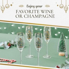 Spode Christmas Tree 8.45 Oz. Champagne Fluted Glasses with Gold Rims, Set of 4