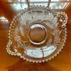 Vtg Imperial Glass Candlewick Plate Etched Flower Hobnail Handles Serving Tray
