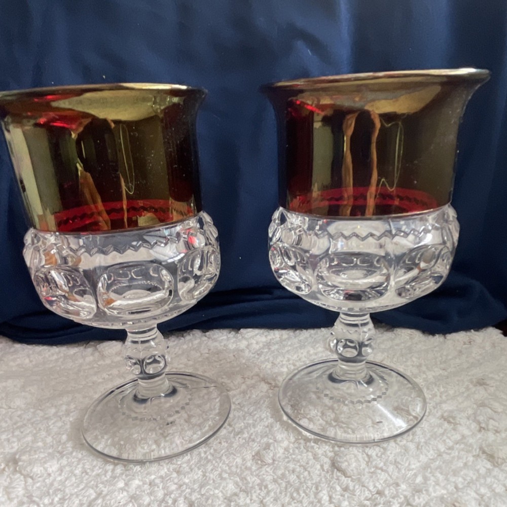 Ruby Glass Goblets Set of 2 Red and Clear Round Glossy Glass