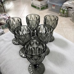 6- Grey Charcoal Wine Glasses Vintage Pattern Embossed Goblets For Any Occasion