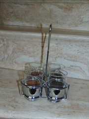 Juice / Water Mid Century Glasses Tumblers Set of 4 with Holder Caddy Carrier