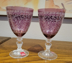 Pair Of 6.5″ Tall RONA Amethyst Stemed Water/Wine Goblets