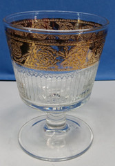 Culver Stemmed Tumbler Glasses Gold Trim Vertical Frosted Mid Century 4 1/4″