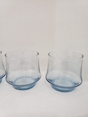 4 VTG Stacking Libbey Azure Blue 10oz Rocks Lowball Water Juice Whiskey Glasses