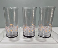 Vintage Set of 3 Libbey Tulip & Daisy Flower Glass Drinking Tumblers Purple Tint