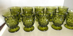 Vintage Indiana Glass Whitehall Colony Avocado Green Juice Goblets Set of 10!