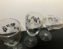 Vintage Gold Rim & Leaves Stemware Martini Champagne Glasses Barware Mid Century