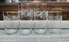 Bartlett Collins Grapevine Gold Rim Vintage Glasses 8 oz and 12 oz. Set of 4