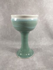Studio Art Pottery Wine Goblet Chalice Blue Sage Green White Signed