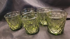 VTG Anchor Hocking Fire King Gemstone Kimberly Green Glass 8 ounce Set of 5