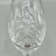 Set Of 7 Vtg Cut Crystal 7 3/4” Wine Glasses Fan Crosshatch Multi Sided Stem /cb