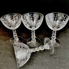 Set of 4Duncan & Miller Etched First Love Liqor Cocktail Glasses 4 1/2”
