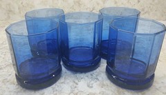 5 Cobalt Blue Anchor Hocking Essex Whiskey Low Boy Old Fashion Rock Glasse MCM