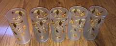 Set of 5 Hall Jewel Tea Autumn Leaf Libbey 5.5” Frosted Glass 12 OZ Tumblers