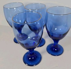4 Libbey Glass Company Mediterranean Blue Premiere Water Glass Thick Stem Footed