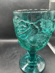 Fenton Madonna Inn Wild Rose Goblet Teal Aqua Goblet 6.5” L. E. Smith