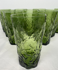 Set Of 10 Seneca Driftwood Green Avocado Crinkle Glass Tumblers 5 3/4” Tall