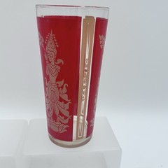 Vintage Culver Thai Goddess Red & 22K Gold Highball Glass 6.75” MCM