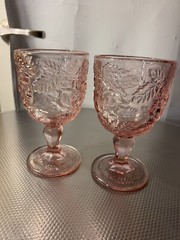 Set Of 2 Vintage Rose Madonna Inn  Glass Goblet  6 1/2 inches tall.