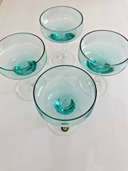 Sasaki Harmony Aqua Coupe Glasses Set of 4 Vintage Cocktail Champagne or Sherbet