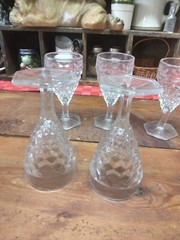 5 Vintage Fostoria American Clear Hex Foot Wine Glasses Stems 4 3/8” 2056