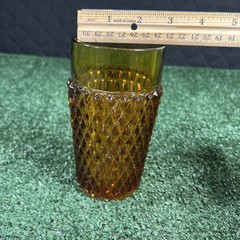 Vtg Amber Diamond Point Glass Tumblers Set of 4 Retro Mid Century 6” Cups Gothic