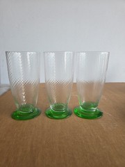 2 VINTAGE SPIRAL/SWIRL OPTIC CLEAR & URANIUM GREEN TUMBLERS