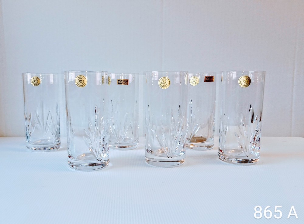 Set 6 Bohemian Handmade Crystal Czech Republic High-Ball Glasses 11.8 Fl Oz