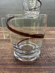 1 SOURCE INC, HAND BLOWN, RED SWIRLINE OLD FASHION GLASS SET OF 2 No Chips