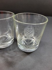 Set of 2 Vintage Scottish Thistle Etched Glass Tumbler Glasses Clear