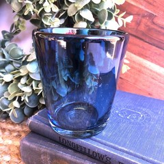 Handblown Sea Blue Glass Candle Votive Ombré 3.25”