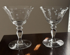 Two Beautiful Signed Hawkes Aquila Champagne/ Tall Sherbet Glasses – 1944 – MCM