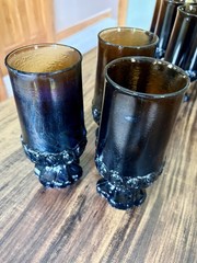 VTG MCM 9 Tiffin Franciscan Madeira Smoke Brown Footed Tumblers Iced Tea Glasses