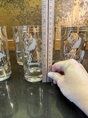 MCM Fred Press White Trojan Horse Highball Collins Glasses 22k Set of 6 Signed