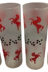 Qty 4-Libbey Red Stallion Black Stars 12oz Tom Collins Satin Glasses MCM