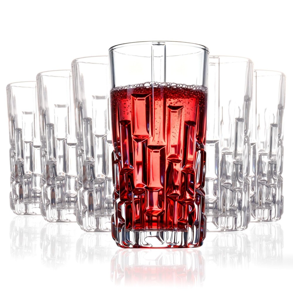 Tall Highball Glasses Set Of 6 – Elegant Tom Collins Glasses – Textured Designer