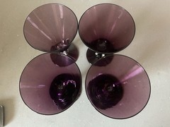 2 Bryce Purple Amethyst 5 3/8″ Crystal Water Goblets Wilmington Cube Stem Glass