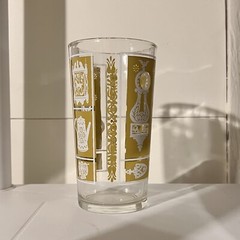 Hazel Atlas Highball Glass 5.25” Mustard Yellow Americana Icons 1950s MCM