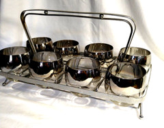 Vitreon Queens Silver Fade Lusterware Roly Poly 8 Glasses in Chrome Tray
