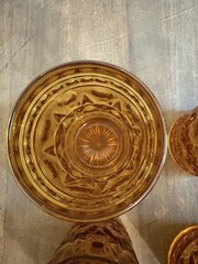 Indiana Glass Colony Park Lane Juice Glasses (4) Amber Gold Starburst MCM Retro