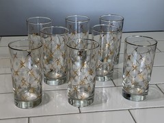 Gold Detail Highball Glasses (8) Iconic MCM Diamond & Etched Circle Pattern