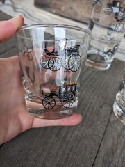 Vintage Libbey Black/Gold Stagecoach Highball Tumblers (8) & Whiskey Glasses (2)