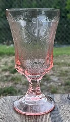 Vintage Indiana Glass Pink Footed Goblet Recollection/Madrid Pattern 6.5″ Tall