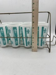 Hazel Atlas Fleur De Lis Turquoise Blue Tumbler Set, 1950s With Carrier