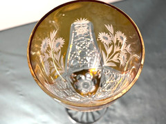 Bohemian Crystan Amber/Yellow Wine Glass 8.25in Tall