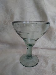 Hand Blown Etched 6in Margarita Glass Pale Green Tint Recycled Glass Mexico